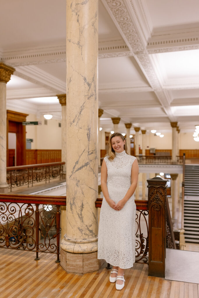 Toronto Old City Hall Civil Ceremony Bride Standing Near Staircase