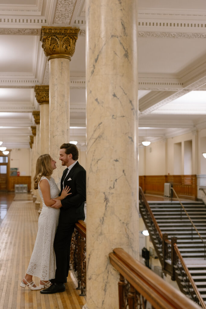Toronto Old City Hall Civil Ceremony Couple standing in hallway