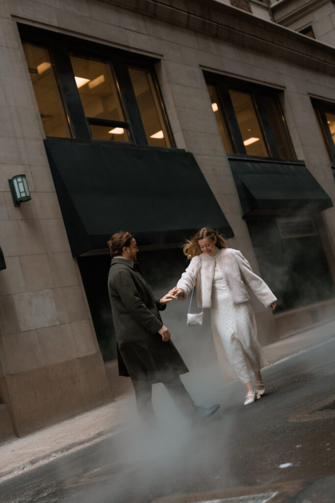 Toronto Couple dancing outside in the rain and steam