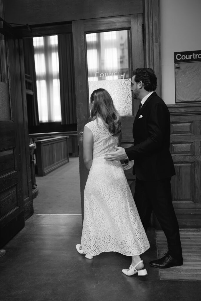 Toronto Old City Hall Civil Ceremony Couple entering court house