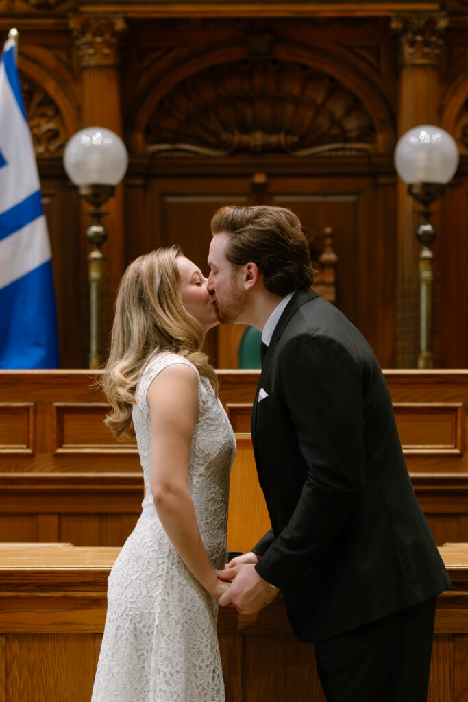 Toronto Old City Hall Civil Ceremony Couple kissing