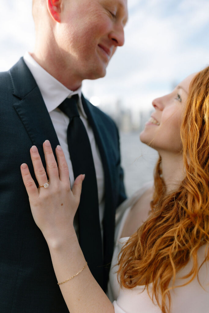 Toronto Island proposal couple close up of ring